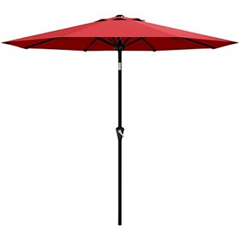 9FT Patio Umbrella with Crank Lift and Push Button Tilt 8 Sturdy Ribs