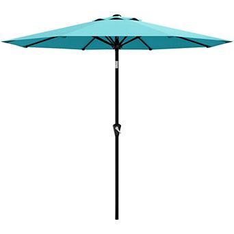 9FT Patio Umbrella with Crank Lift and Push Button Tilt 8 Sturdy Ribs