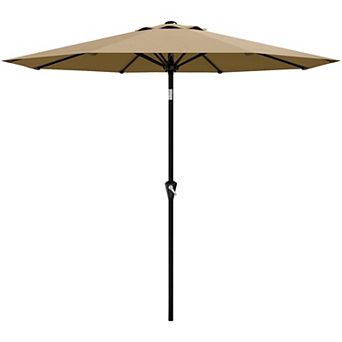 9FT Patio Umbrella with Crank Lift and Push Button Tilt 8 Sturdy Ribs