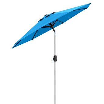9FT Outdoor Patio Umbrella Crank Lift and Push Button Tilt 8 Sturdy Ribs Market Umbrella Dark
