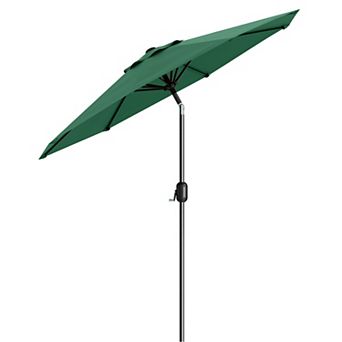 9FT Outdoor Patio Umbrella Crank Lift and Push Button Tilt 8 Sturdy Ribs Market Umbrella Dark