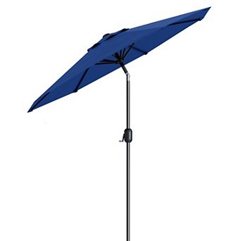 9FT Outdoor Patio Umbrella Crank Lift and Push Button Tilt 8 Sturdy Ribs Market Umbrella Dark