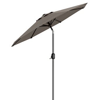 9FT Outdoor Patio Umbrella Crank Lift and Push Button Tilt 8 Sturdy Ribs Market Umbrella Dark