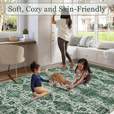 ANIXOL Washable Foldable Persian Style Low Pile Area Rug