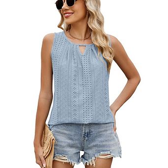 Womens Loose Fit Casual Sleeveless Tops Keyhole Neck Trendy Flowy Tank Tops