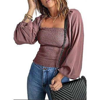 Women's Puff Long Sleeve Blouses Casual Square Neck Ladies Tops Dressy Shirt
