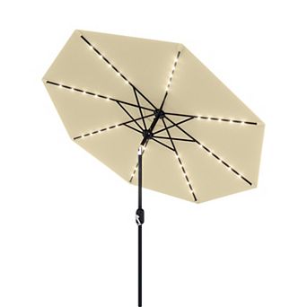 10FT Patio Umbrella with Solar Lights Market Table Umbrella with Tilt Crank 40 LEDs 8 Ribs
