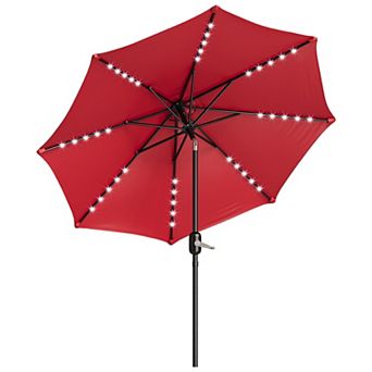 10FT Patio Umbrella with Solar Lights Market Table Umbrella with Tilt Crank 40 LEDs 8 Ribs
