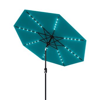 10FT Patio Umbrella with Solar Lights Market Table Umbrella with Tilt Crank 40 LEDs 8 Ribs