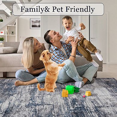 ANIXOL Washable Abstract Plush Non-Slip Area Rug