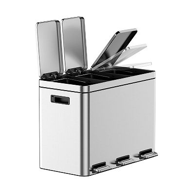 ANIXOL Triple Compartment Stainless Steel Recycling Trash Can