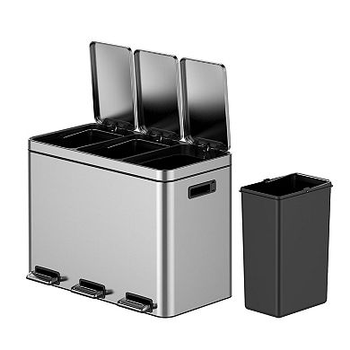 ANIXOL Triple Compartment Stainless Steel Recycling Trash Can