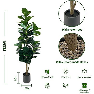 Artificial Fiddle Leaf Fig Tree for Home Office Living Room, Indoor Outdoor Greenery