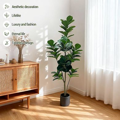 Artificial Fiddle Leaf Fig Tree for Home Office Living Room, Indoor Outdoor Greenery