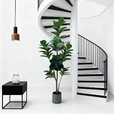 Artificial Fiddle Leaf Fig Tree for Home Office Living Room, Indoor Outdoor Greenery