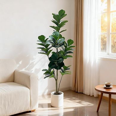 Artificial Fiddle Leaf Fig Tree for Home Office Living Room, Indoor Outdoor Greenery