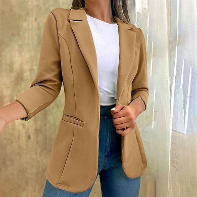 Women's Long Sleeve Blazer Business Casual Jacket Open Front Cardigan Work Jacket with Pockets
