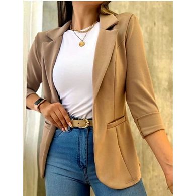 Women's Long Sleeve Blazer Business Casual Jacket Open Front Cardigan Work Jacket with Pockets