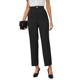 Women Casual Straight Leg Pants High Waist Office Work Trousers Suit Pants Back Elastic Waistband