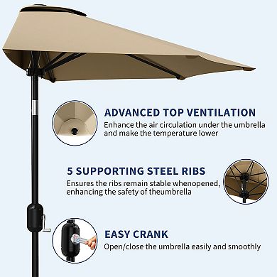 Patio Umbrella 9FT Half Umbrella Outdoor with Smooth Crank Lift Outdoor Shade Canopy