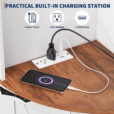 64.6" Tall Farmhouse Corner Storage Cabinet with Barn Doors, Freestanding Triangle Display Cabinet