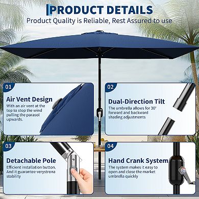 10x6.5FT Rectangular Patio Umbrella Outdoor Table Umbrella with 6 Sturdy Ribs Tilt