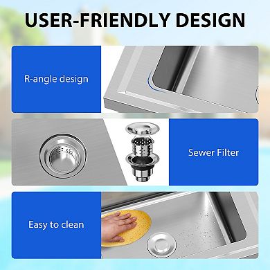 2 Compartment Commercial Sink Outdoor Utility Sink with Pull Out Faucet and Storage Shelf 36x21x40In