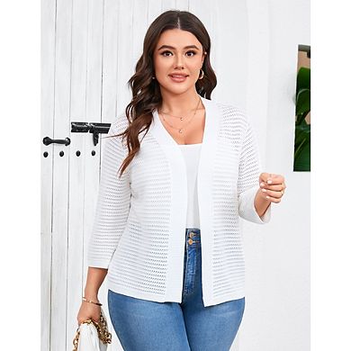Womens Plus Size Cardigan 3/4 Length Sleeve Lightweight Casual Knitted Open Front Cardigans