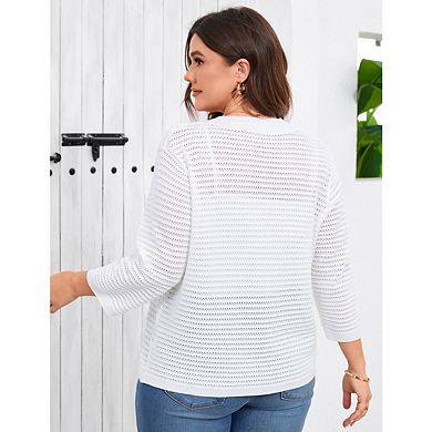 Womens Plus Size Cardigan 3/4 Length Sleeve Lightweight Casual Knitted Open Front Cardigans