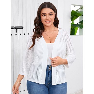 Womens Plus Size Cardigan 3/4 Length Sleeve Lightweight Casual Knitted Open Front Cardigans