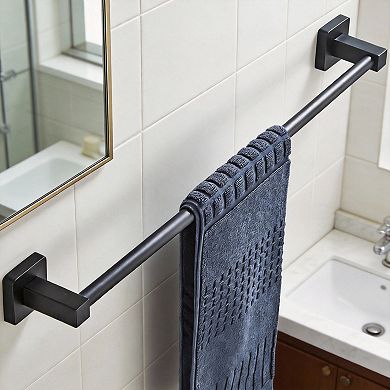 Matte 4-Piece Bath Set 23.6" Towel Bar Ring Hooks Paper Holder