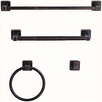 Matte 4 pc Bath Set 23.6" Towel Bar Ring Hooks Paper Holder