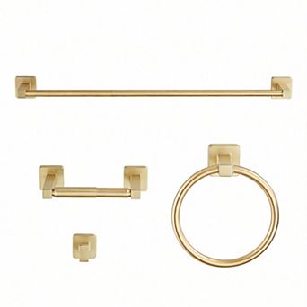 Matte 4 pc Bath Set 23.6" Towel Bar Ring Hooks Paper Holder