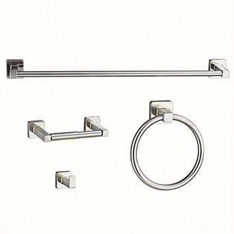 Matte 4 pc Bath Set 23.6" Towel Bar Ring Hooks Paper Holder