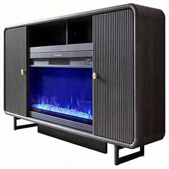 Fluted Fireplace TV Stand Curved Media Console Adjustable Shelves