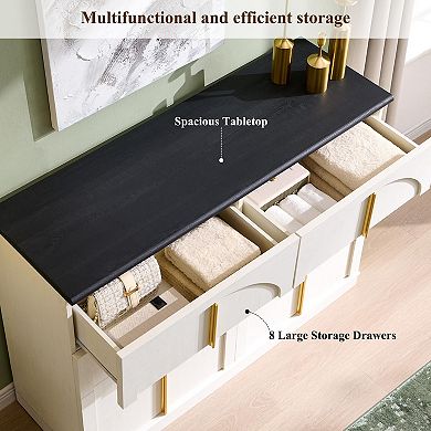 Modern Arched 8-Drawer Dresser with Gold Handles