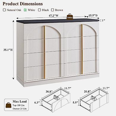Modern Arched 8-Drawer Dresser with Gold Handles