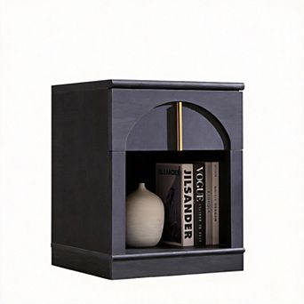 Modern Arched Nightstand with Charging Station Drawer Shelf