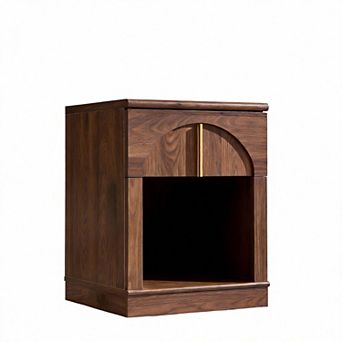Modern Arched Nightstand with Charging Station Drawer Shelf