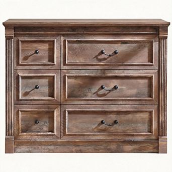 Farmhouse Roman Column Rustic Dresser with Mixed Drawer Sizes