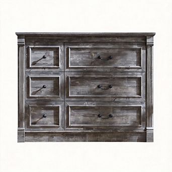Farmhouse Roman Column Rustic Dresser with Mixed Drawer Sizes