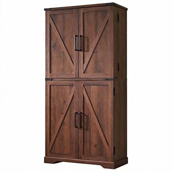 Farmhouse Pantry Cabinet Barn Door Organizer Adjustable Shelves