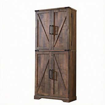 Farmhouse Pantry Cabinet Barn Door Organizer Adjustable Shelves