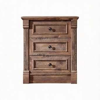 Farmhouse Nightstand Charging Station Roman Column 3-Drawer End Table