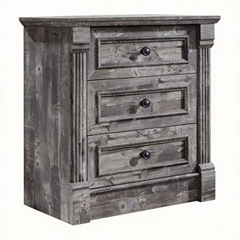 Farmhouse Nightstand Charging Station Roman Column 3-Drawer End Table