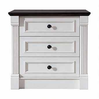 Farmhouse Nightstand Charging Station Roman Column 3-Drawer End Table