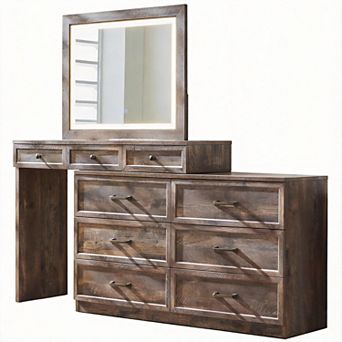 69" Farmhouse Glass-Top Corner Vanity with Nine Drawers