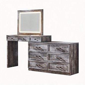 69" Farmhouse Glass-Top Corner Vanity with Nine Drawers