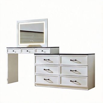 69" Farmhouse Glass-Top Corner Vanity with Nine Drawers