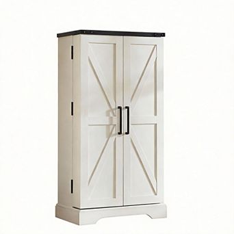 Farmhouse Pantry Cabinet with Barn Doors & Adjustable Shelves